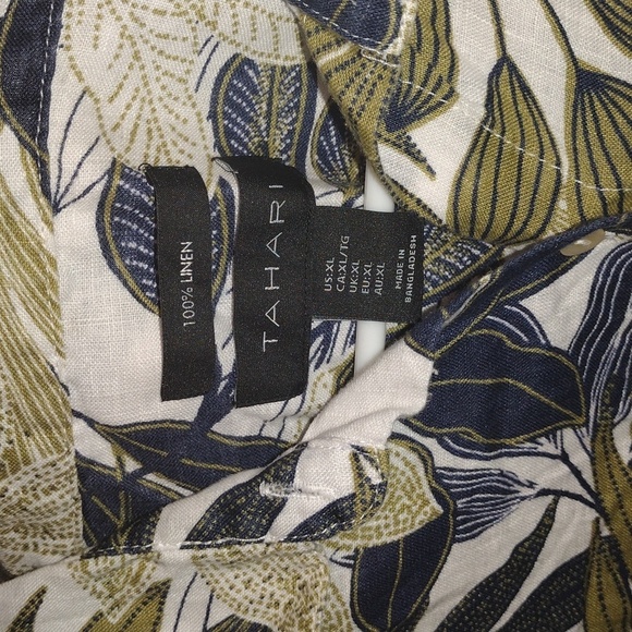 Tahari Womens XL 100% Linen Shirt Short Sleeve Button Up Palm Leaf Print Top - Picture 4 of 6